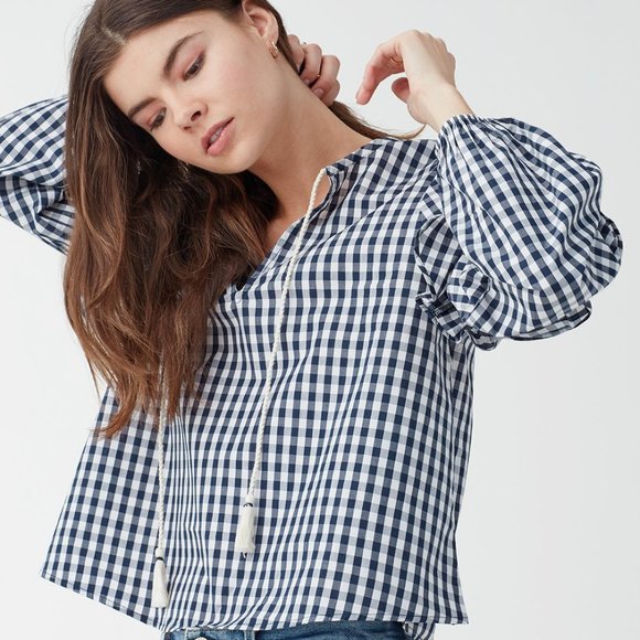 New Splendid Gingham Blouson Sleeve Top Blouse NWT Size XS - Picture 4 of 11